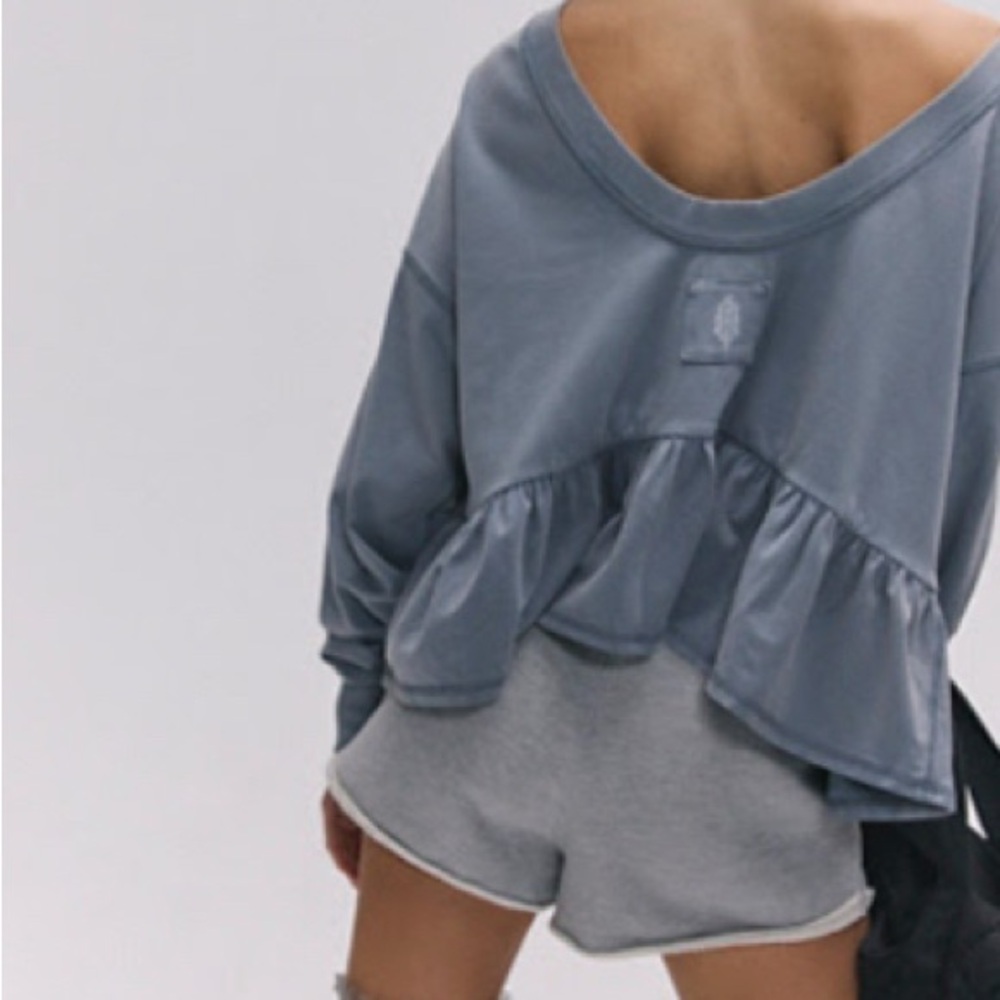 Free people Blue Ruffle Back Sweatshirt